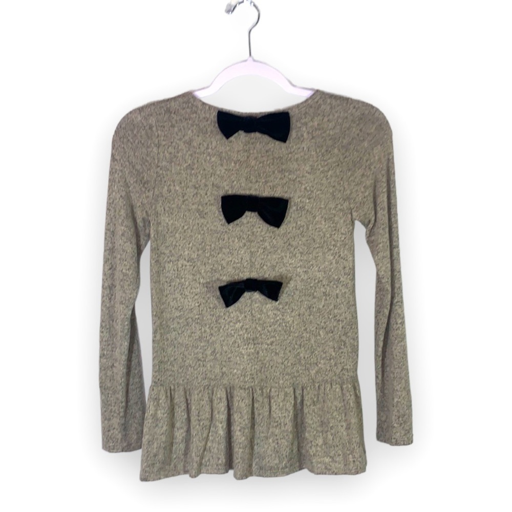 Moa Moa Girls Gray Drop Waist Sweater Sz M Medium Velvet Bows Back NWT
